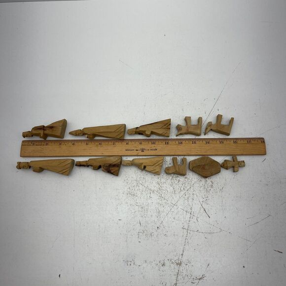 VTG Hand Carved Bethlehem Olive Wood Christmas Holy Nativity Set of 11 - Picture 11 of 11